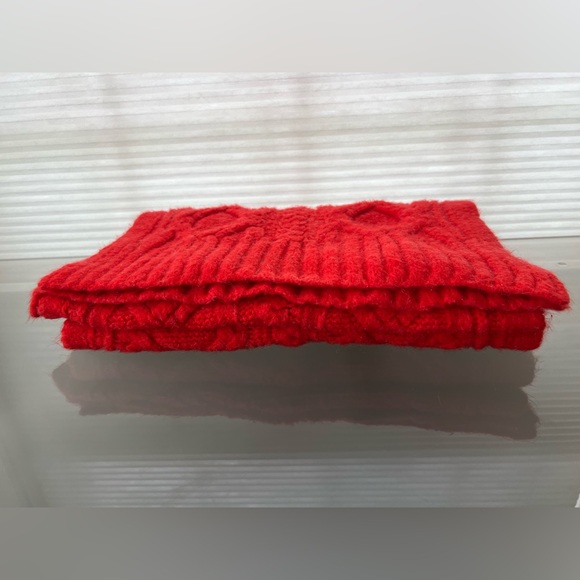 🧶Oversized Thick Soft Coral-Red Cable Knit Wool Blend Scarf | J. Crew 15” x 78” - Picture 6 of 17